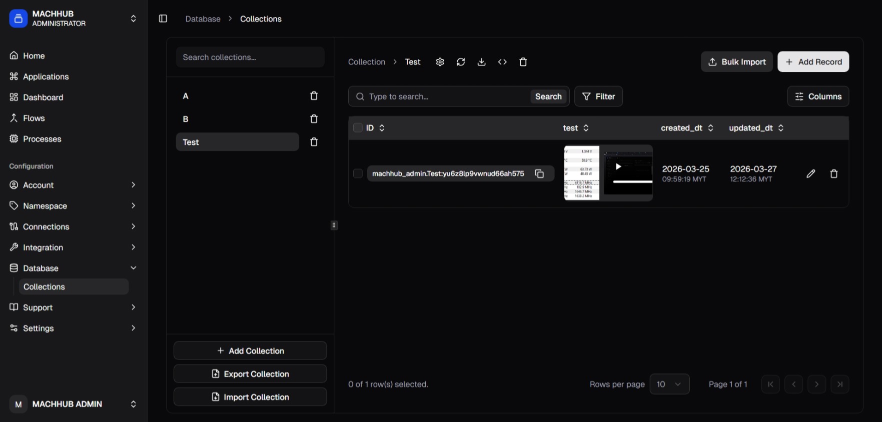 The Collections two-pane view with a collection selected and several records.