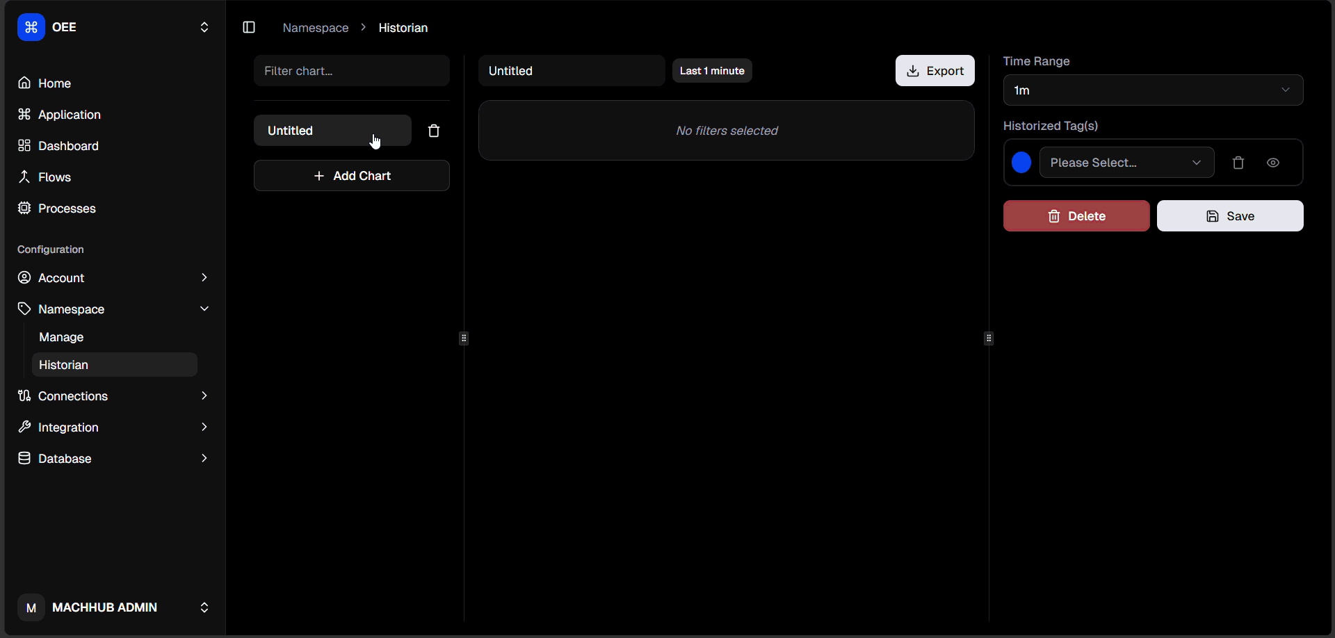 Choosing a tag, value key, and time range in Filters; the chart renders and updates.