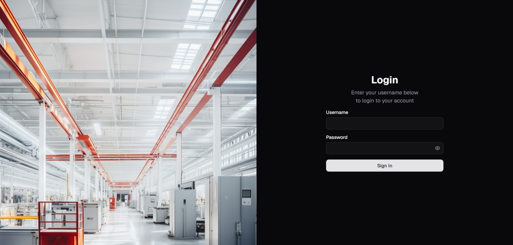 The split-screen Login page with the brand image on the left and the sign-in form on the right.