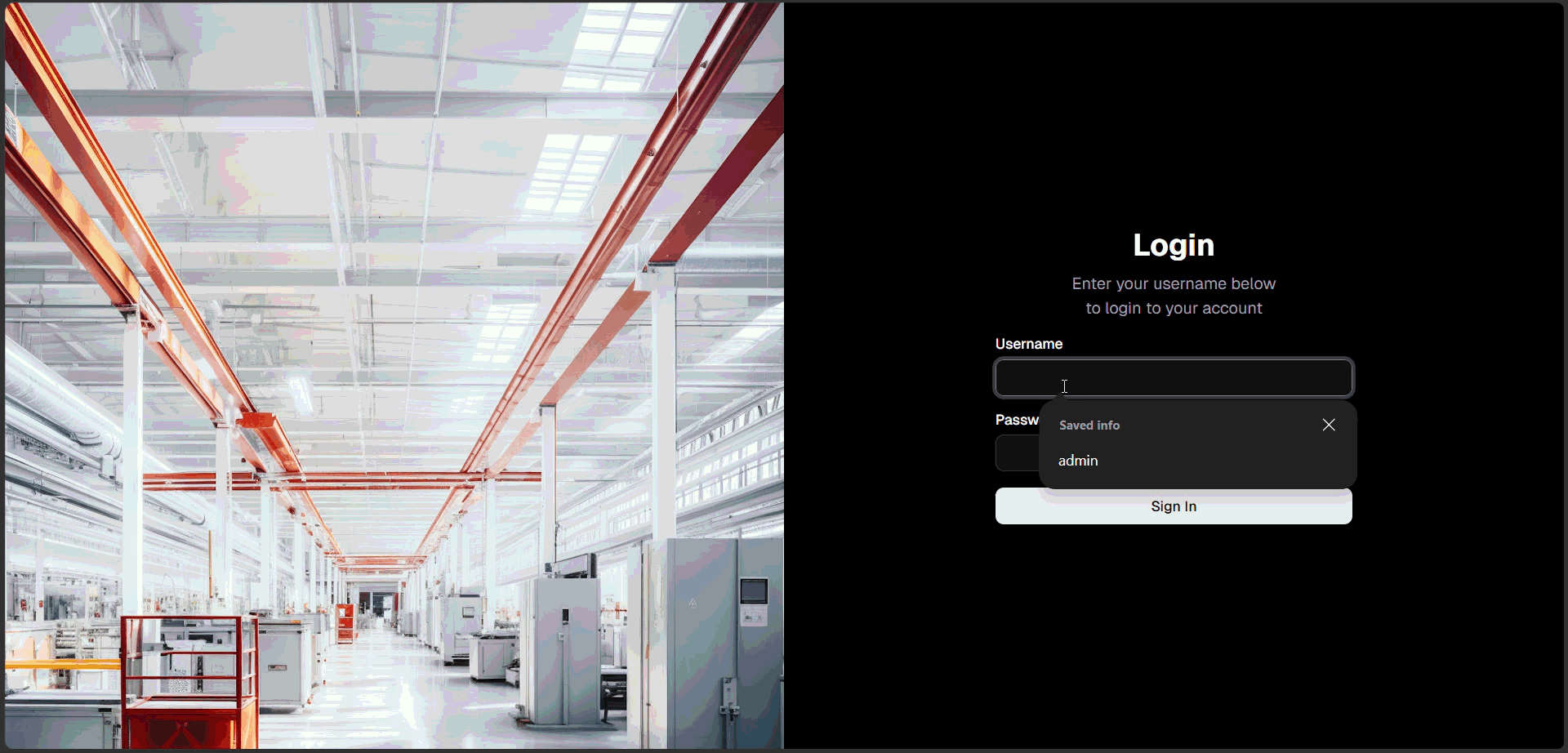 Signing in: type credentials, click Sign In, see the success toast, and land on Home.