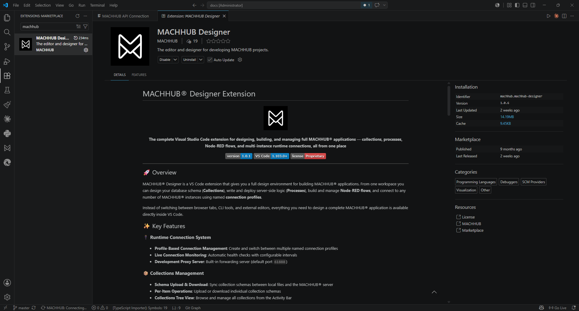 The MACHHUB Designer listing on the Visual Studio Marketplace.